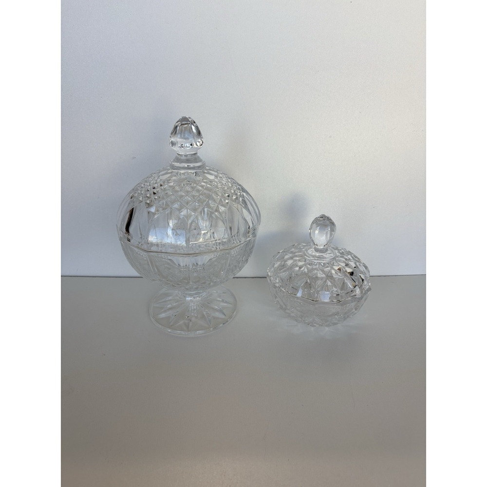 2 Cristal D'Arques Durand Longchamp Crystal Clear Glass Candy Dish & Small‎ Dish